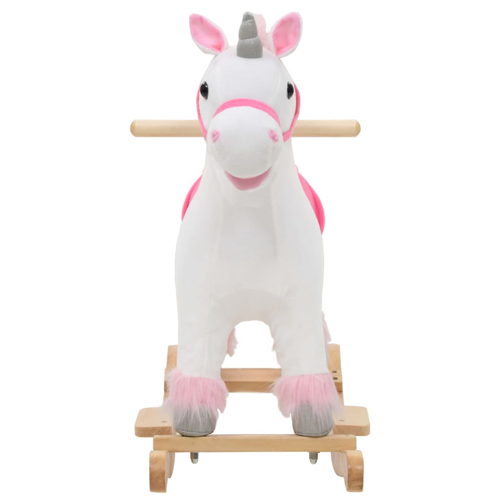 Unicorno a Dondolo in Peluche 65x32x58 cm Bianco e Rosa 80219