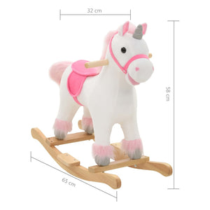 Unicorno a Dondolo in Peluche 65x32x58 cm Bianco e Rosa 80219