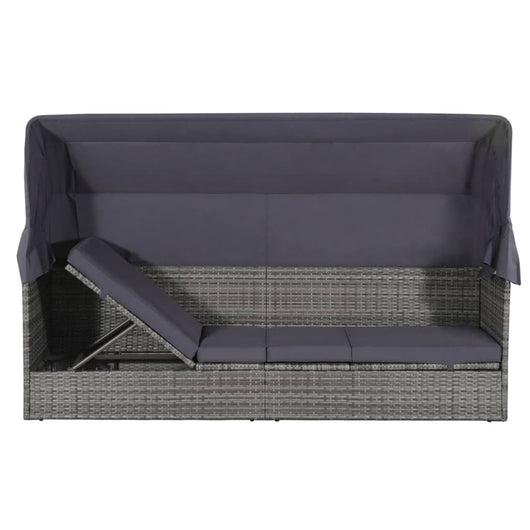 Lettino da Giardino con Tettuccio Grigio 205x62 cm Polyrattan 43962