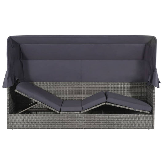 Lettino da Giardino con Tettuccio Grigio 205x62 cm Polyrattan 43962