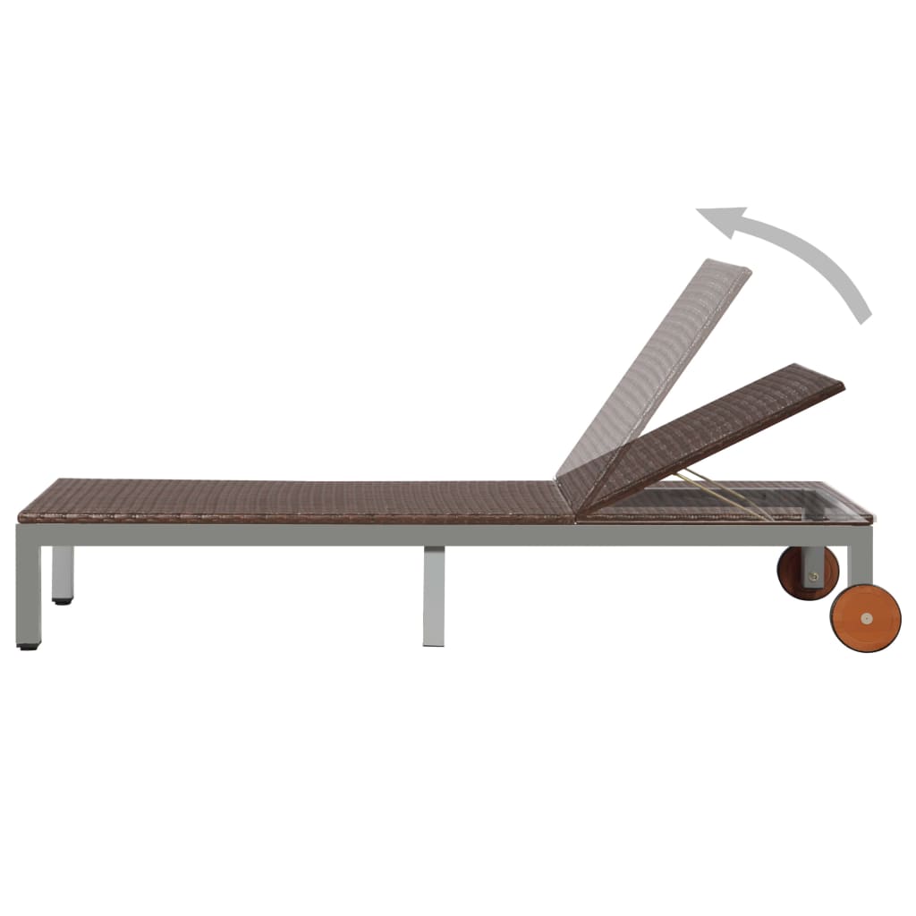 Lettino Prendisole con Ruote in Polyrattan Marrone 43974