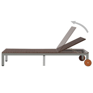 Lettino Prendisole con Ruote in Polyrattan Marrone 43974