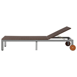 Lettino Prendisole con Ruote in Polyrattan Marrone 43974