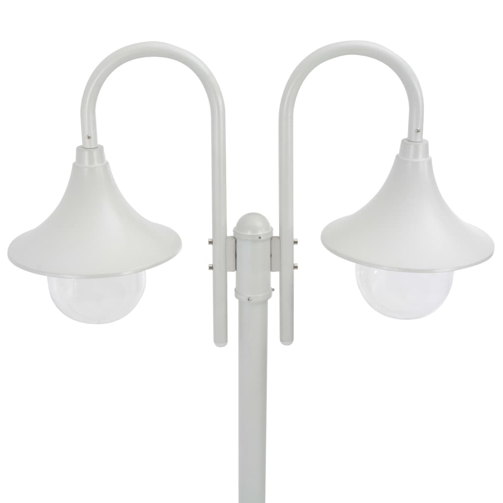 Lampione da Giardino E27 220 cm Alluminio 2 Lampade Bianco 44208