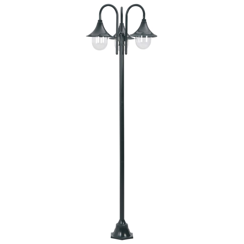 Lampione da Giardino E27 220 cm Alluminio 3 Lampade Verde Scuro 44216