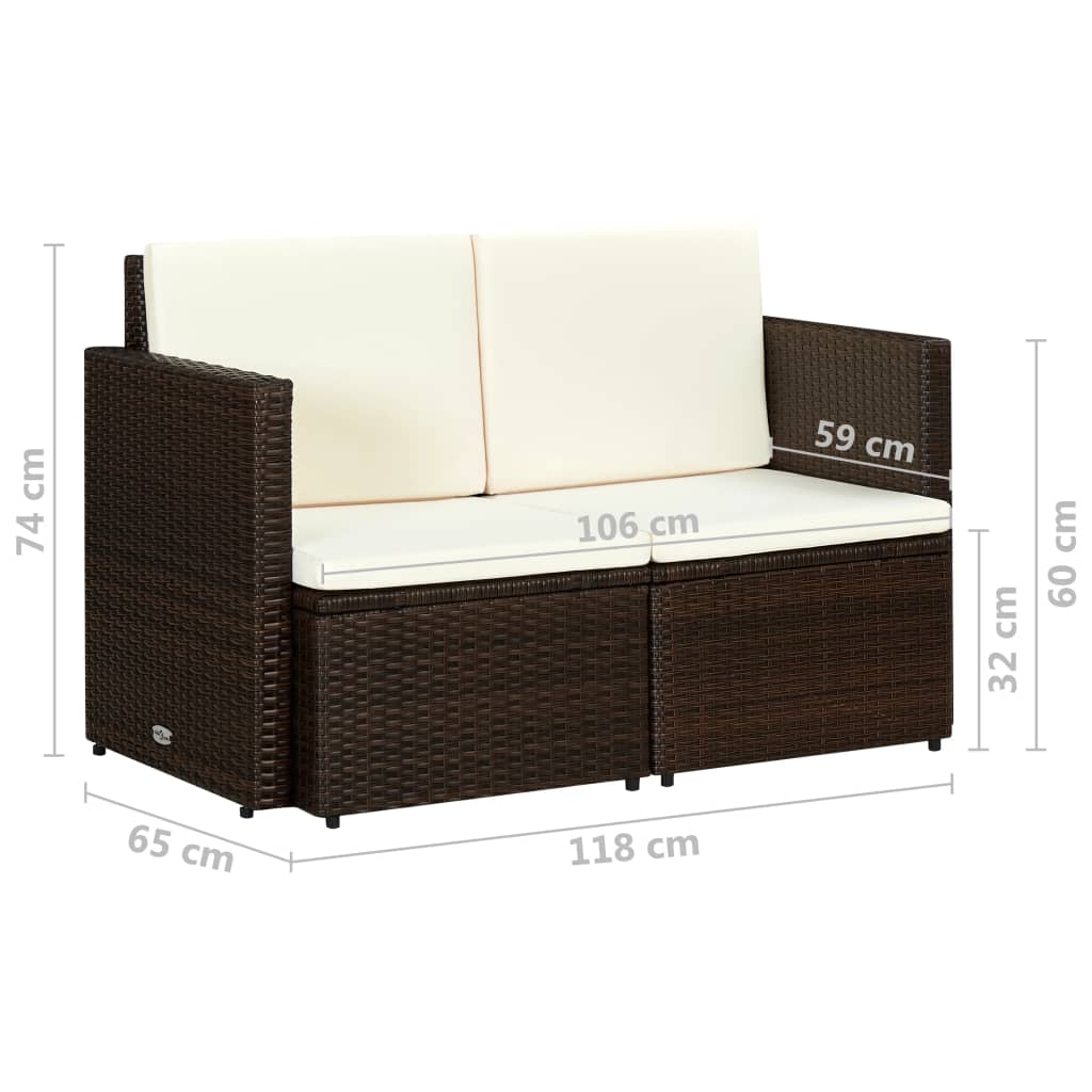 Divano da Giardino a 2 Posti con Cuscini Marrone in Polyrattan 44178