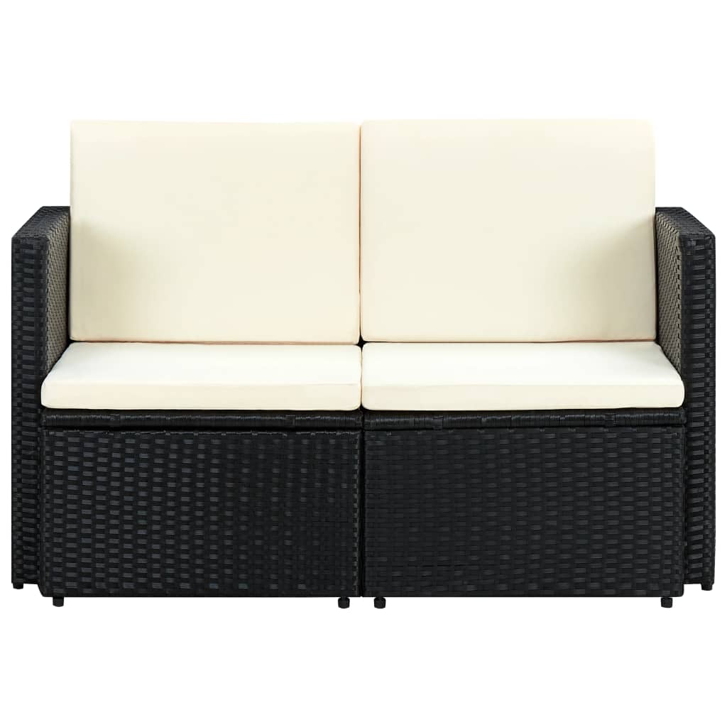Divano da Giardino a 2 Posti con Cuscini Nero in Polyrattan 44179