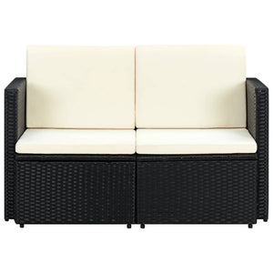 Divano da Giardino a 2 Posti con Cuscini Nero in Polyrattan 44179