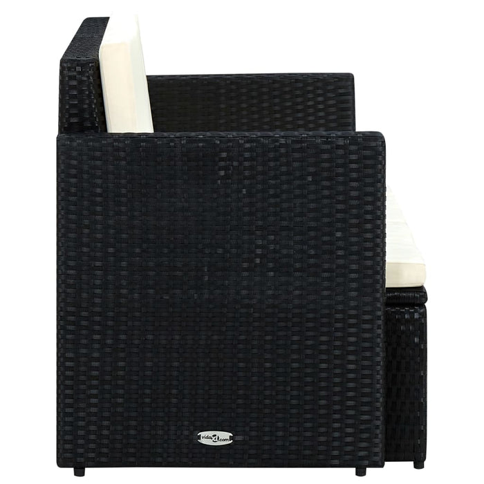 Divano da Giardino a 2 Posti con Cuscini Nero in Polyrattan 44179