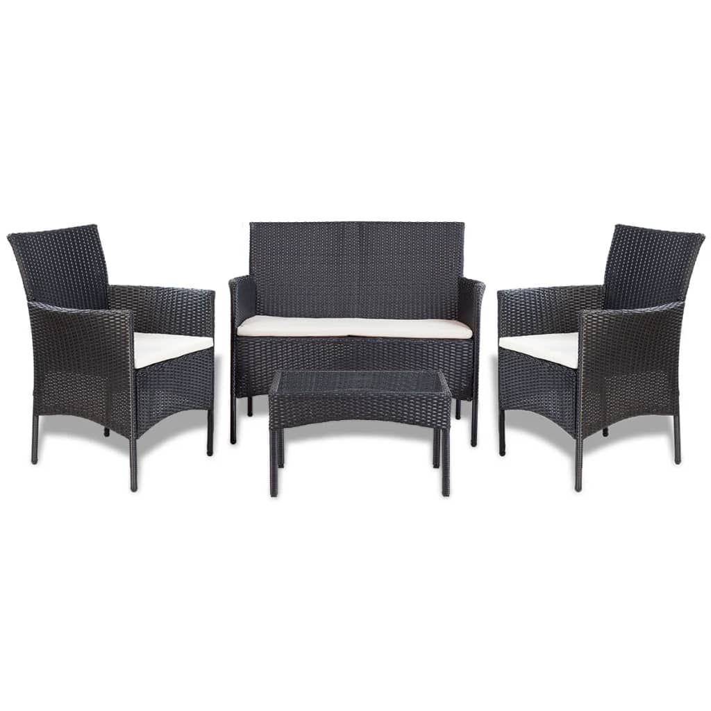Set Divani da Giardino 4 pz con Cuscini in Polyrattan Nero cod mxl 39502