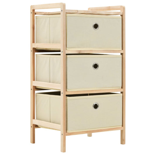 Mobiletto Stoccaggio Legno di Cedro e 3 Cesti in Tessuto Beige cod mxl 49732