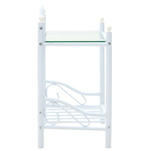 Comodini Set 2 pz Acciaio e Vetro Temperato 45x30,5x60cm Bianco 246729