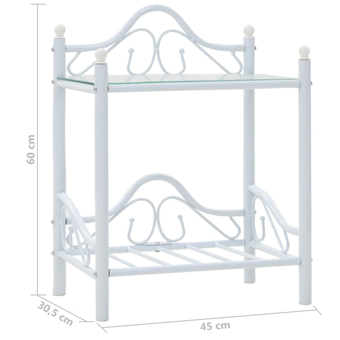 Comodini Set 2 pz Acciaio e Vetro Temperato 45x30,5x60cm Bianco 246729