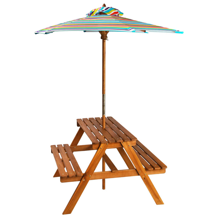 Tavolo Picnic per Bambini con Ombrellone 79x90x60cm in Acacia 43990