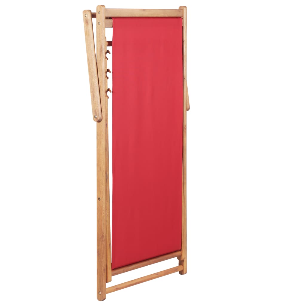 Sdraio da Spiaggia Pieghevole Telaio in Legno e Tessuto Rosso 43999