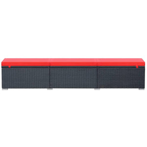 Lettino Prendisole con Cuscino in Polyrattan Nero