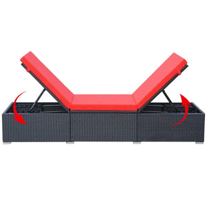 Lettino Prendisole con Cuscino in Polyrattan Nero