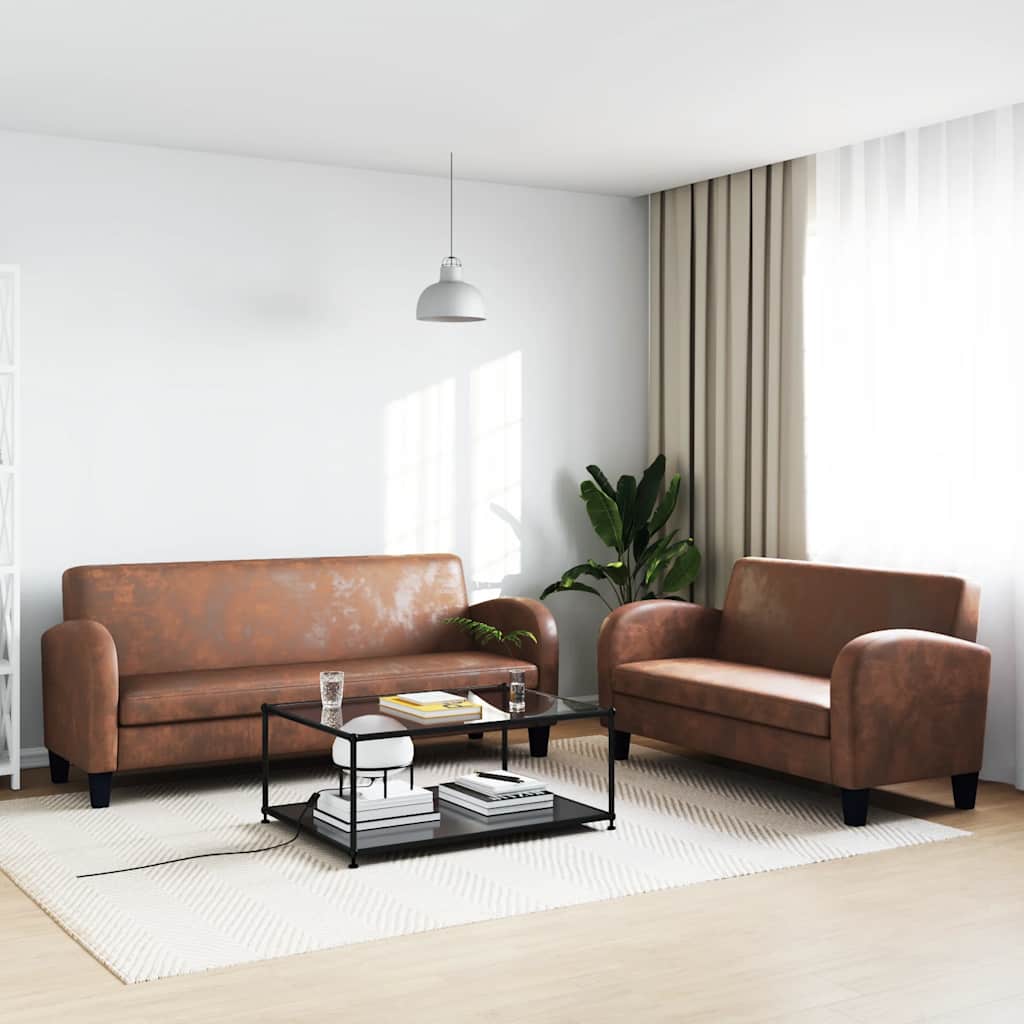 Set Divani 2 pz in Camoscio Artificiale Marrone cod mxl 15200