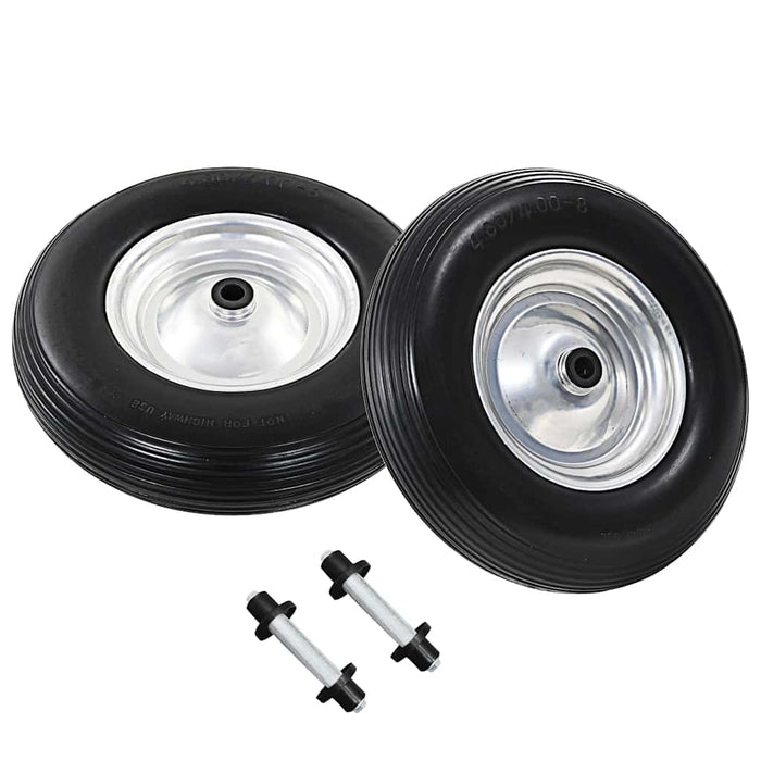 Ruote per Carriola 2 pz con Asse in PU Solido 4.00-8 390 mm 142979