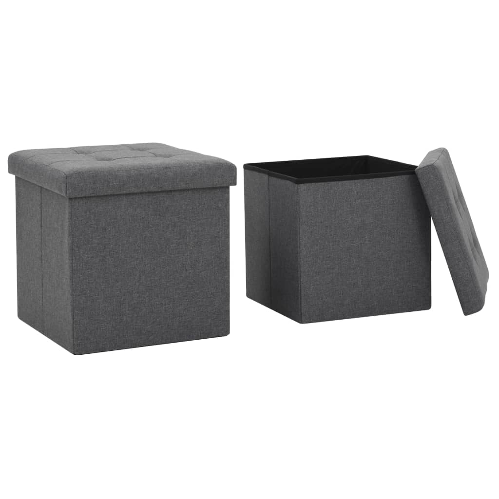 Pouf Pieghevoli con Contenitore 2pz Grigio Scuro in Simil Lino cod mxl 71291