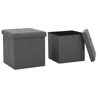 Pouf Pieghevoli con Contenitore 2pz Grigio Scuro in Simil Lino cod mxl 71291