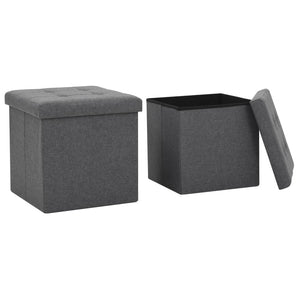 Pouf Pieghevoli con Contenitore 2pz Grigio Scuro in Simil Lino cod mxl 71291