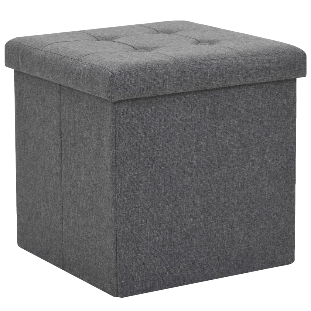 Pouf Pieghevoli con Contenitore 2pz Grigio Scuro in Simil Lino cod mxl 71291