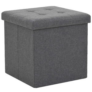 Pouf Pieghevoli con Contenitore 2pz Grigio Scuro in Simil Lino cod mxl 71291