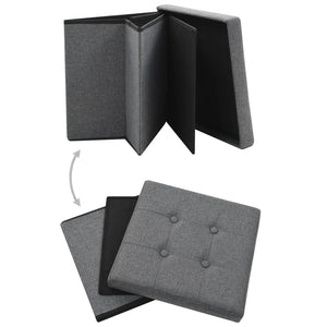 Pouf Pieghevoli con Contenitore 2pz Grigio Scuro in Simil Lino cod mxl 71291