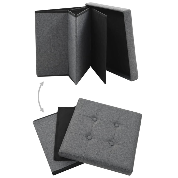 Pouf Pieghevoli con Contenitore 2pz Grigio Scuro in Simil Lino cod mxl 71291