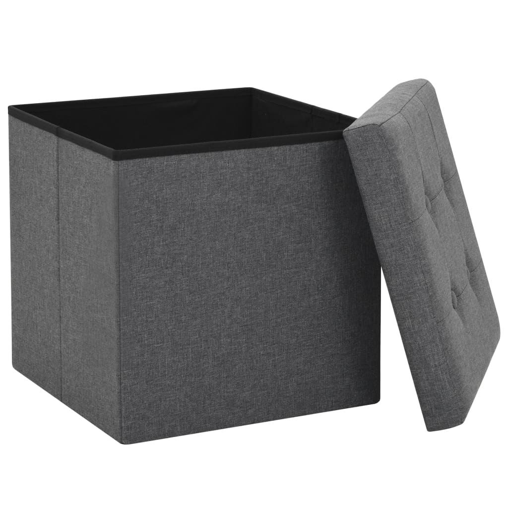 Pouf Pieghevoli con Contenitore 2pz Grigio Scuro in Simil Lino cod mxl 71291