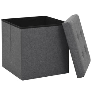 Pouf Pieghevoli con Contenitore 2pz Grigio Scuro in Simil Lino cod mxl 71291