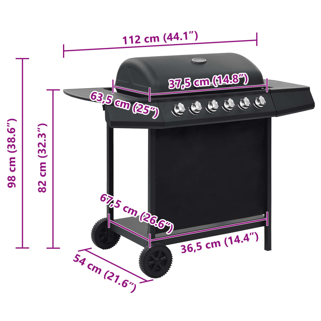 Barbecue Griglia a Gas con 6 Fornelli Acciaio Nero 44282
