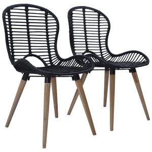 Sedie da Pranzo 2 pz Nere in Rattan Naturale cod mxl 68380