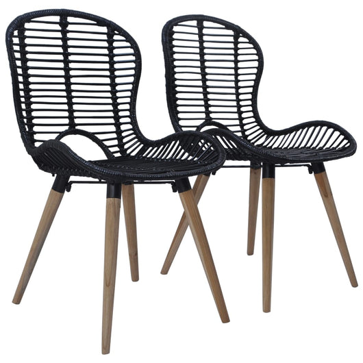 Sedie da Pranzo 2 pz Nere in Rattan Naturale cod mxl 68380