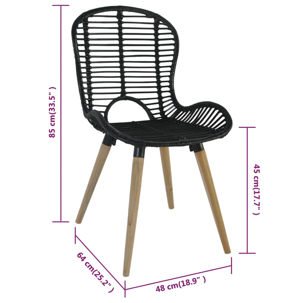 Sedie da Pranzo 2 pz Nere in Rattan Naturale cod mxl 68380