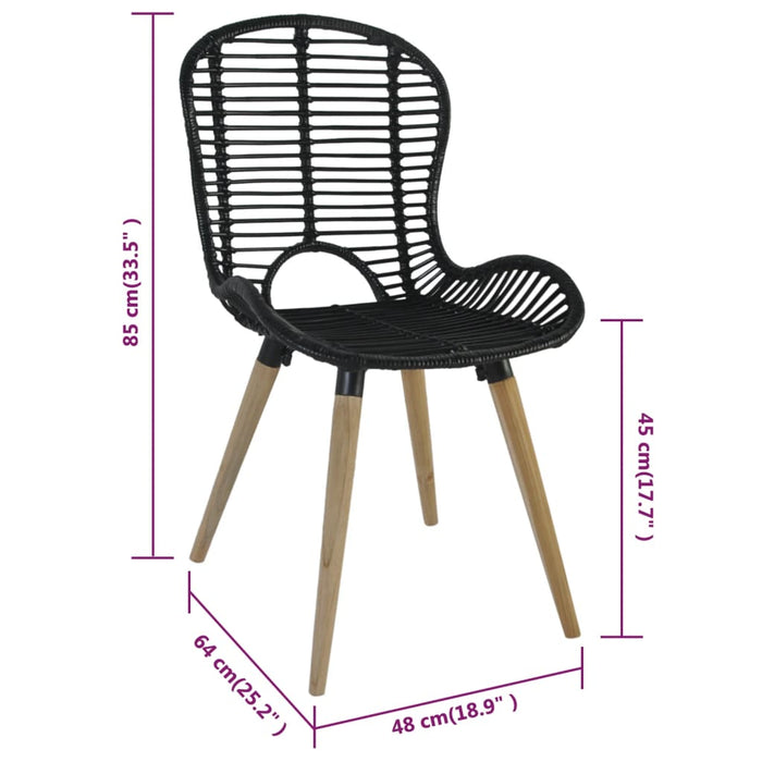 Sedie da Pranzo 2 pz Nere in Rattan Naturale cod mxl 68380