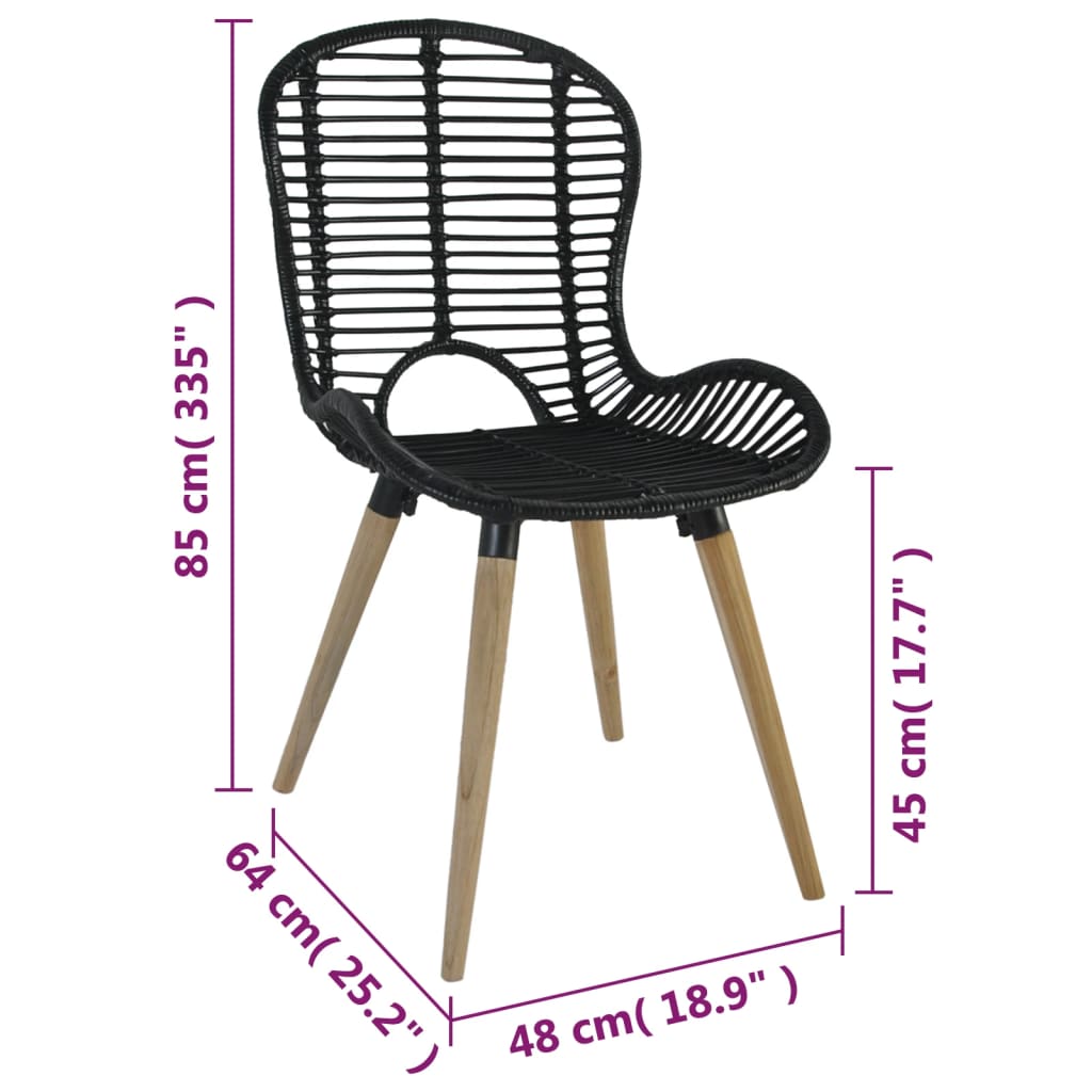 Sedie da Pranzo 4 pz Nere in Rattan Naturale 246808
