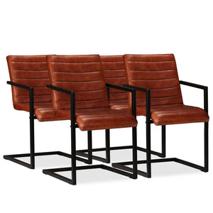 Sedie da Pranzo 4 pz Marroni in Vera Pelle cod mxl 15199