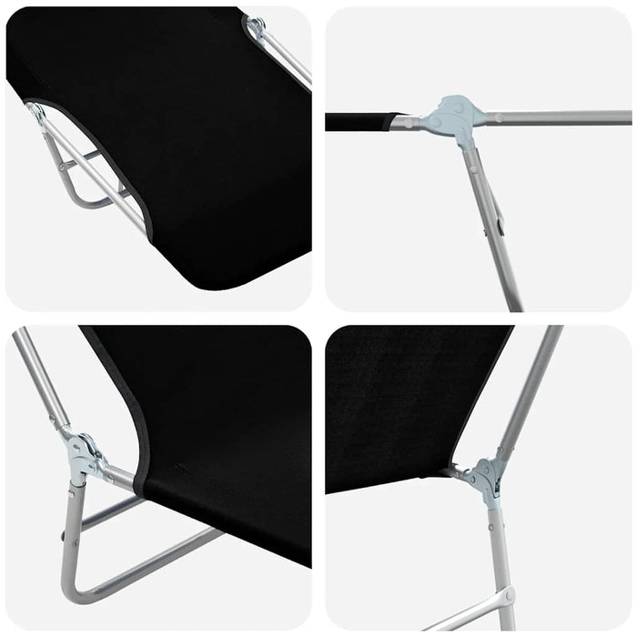 Lettini Prendisole Pieghevoli 2 pz in Acciaio e Tessuto Nero 44300