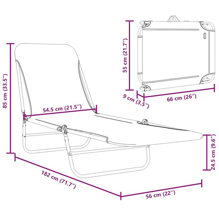 Lettini Prendisole Pieghevoli 2 pz in Acciaio e Tessuto Grigio