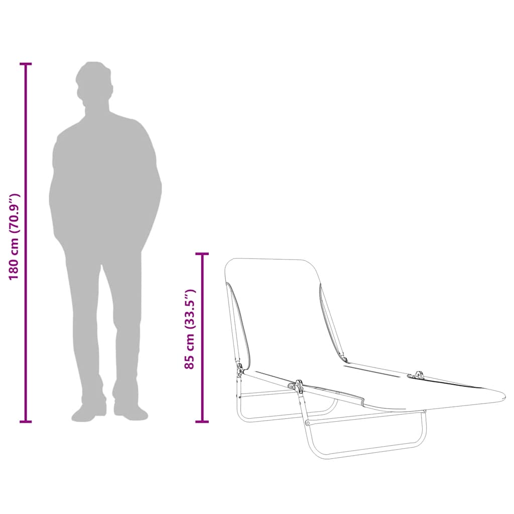 Lettini Prendisole Pieghevoli 2 pz in Acciaio e Tessuto Talpa
