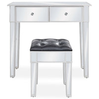 Toeletta tavolo da trucco mobili di design mobili per camera da letto specchio 80 x 38 x 76 cm con MDF e sgabello in vetro 02_0006380