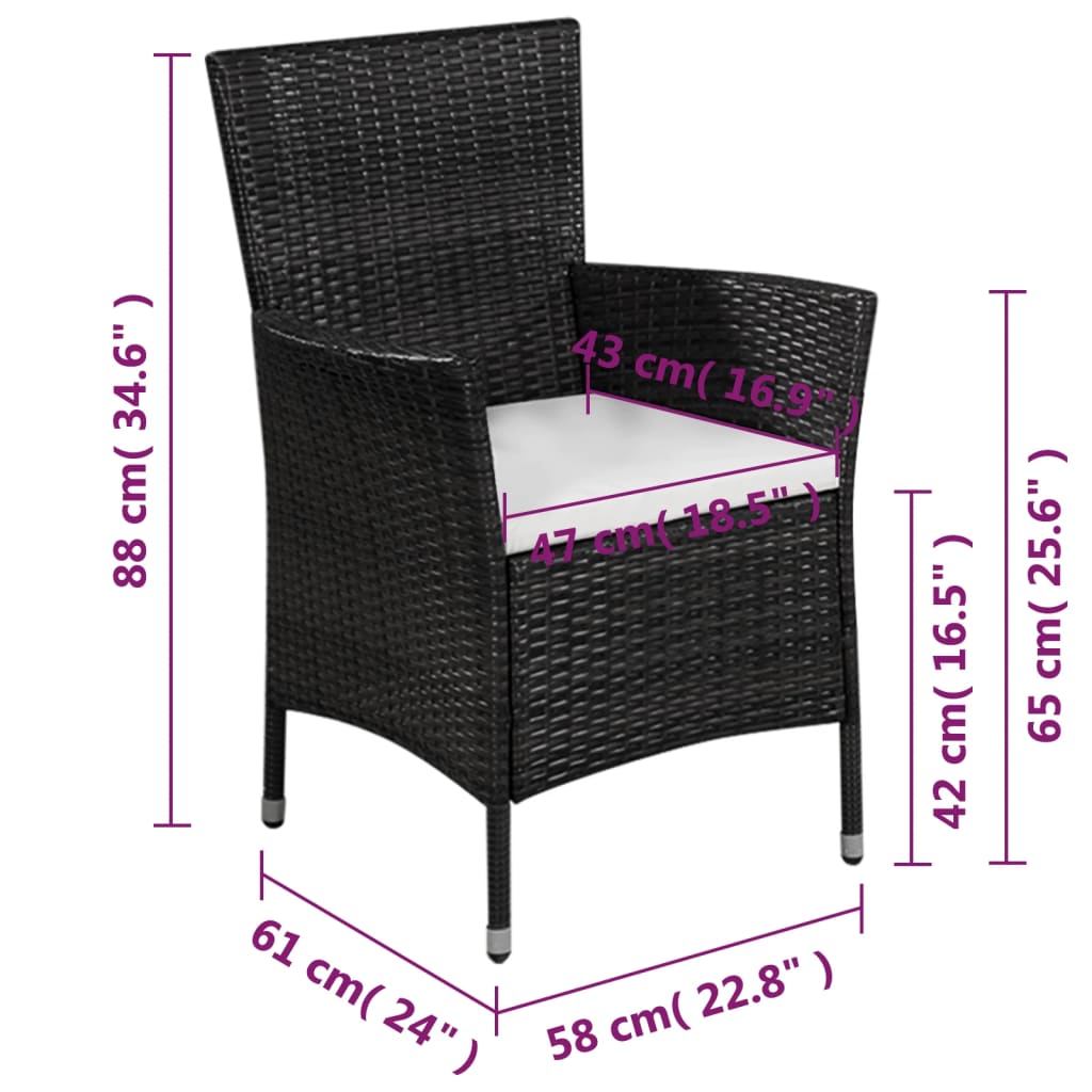 Set da Bistrot 3 pz in Polyrattan Nero cod mxl 41534