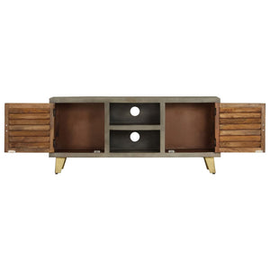 Mobile TV Legno Massello di Mango Grigio e Ottone 110x30x48cm