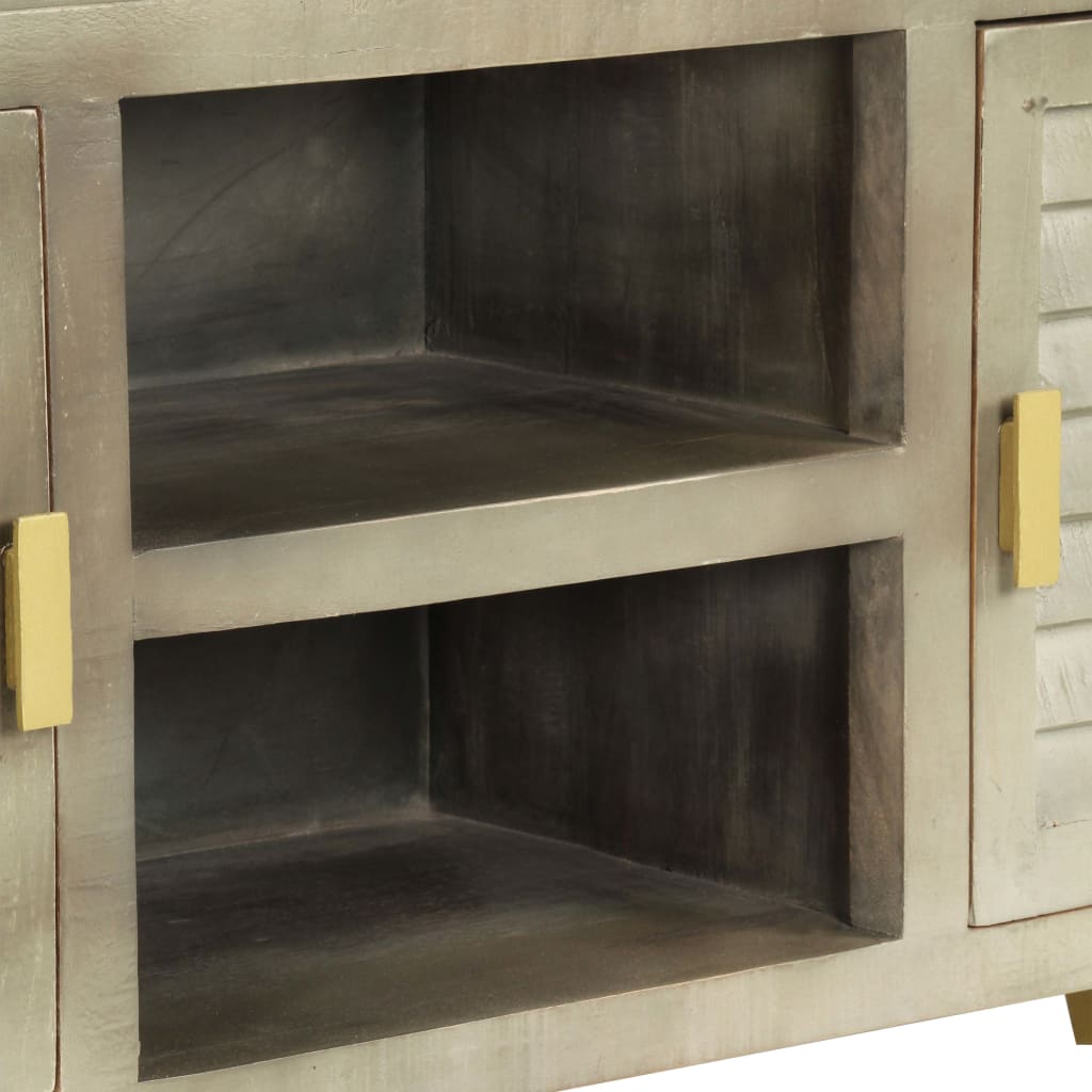 Mobile TV Legno Massello di Mango Grigio e Ottone 110x30x48cm