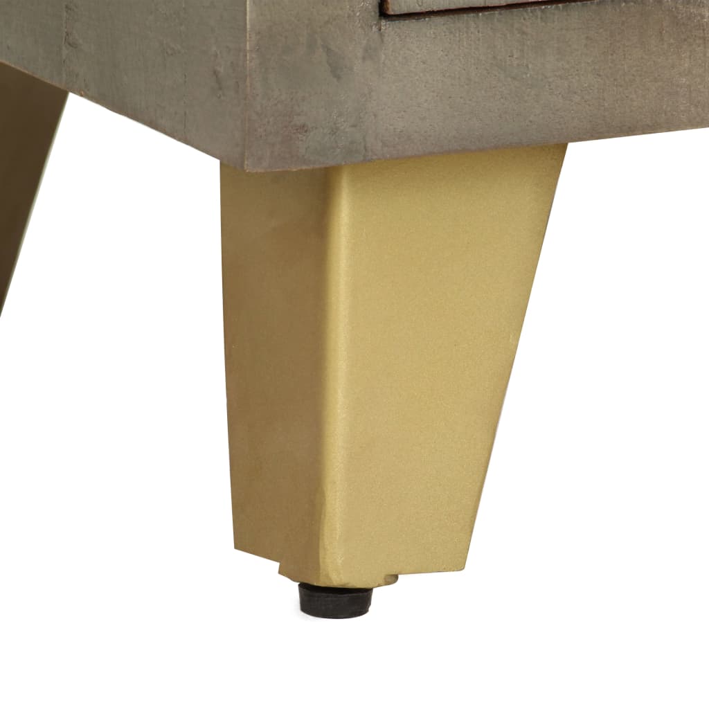 Mobile TV Legno Massello di Mango Grigio e Ottone 110x30x48cm