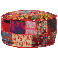 Pouf Patchwork Rotondo Fatto a Mano in Cotone 40x20 cm Rosso 246571