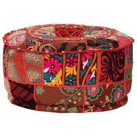 Pouf Patchwork Rotondo Fatto a Mano in Cotone 40x20 cm Rosso 246571