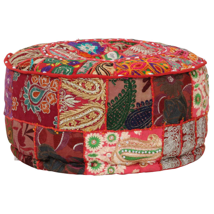 Pouf Patchwork Rotondo Fatto a Mano in Cotone 40x20 cm Rosso 246571